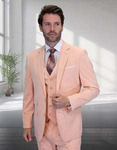 Peach Color Suit in 2 Buttons Ticket Pocket - Light Orange Blush Color Summer Suit By Statement