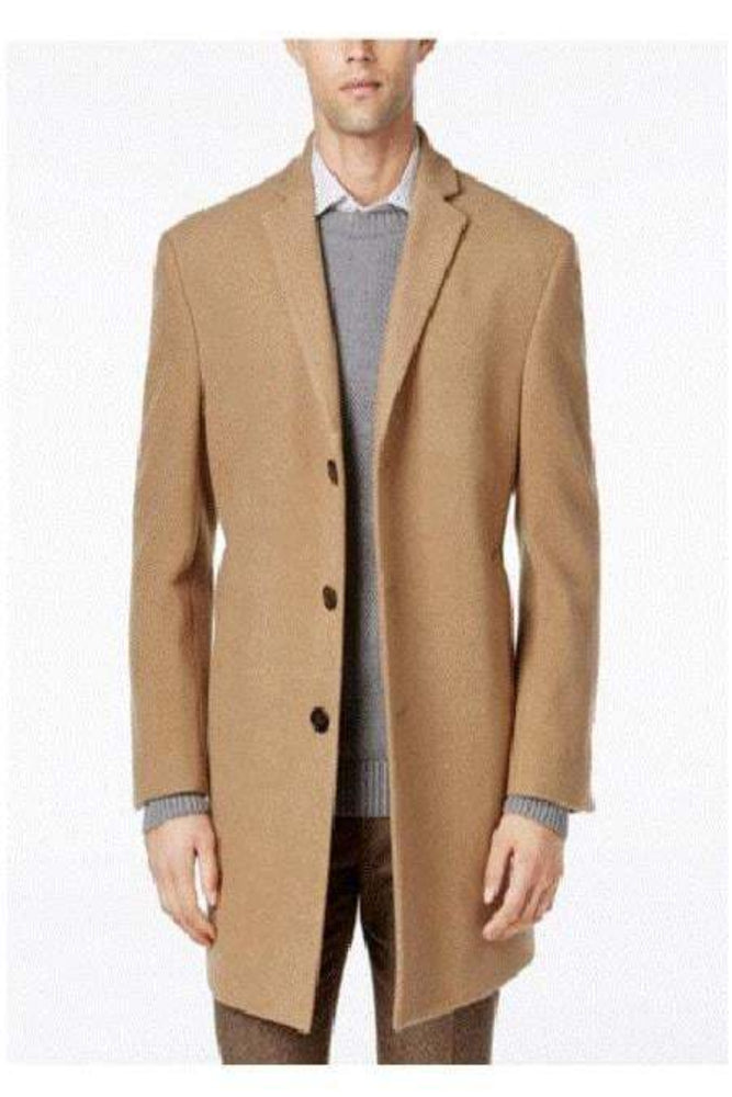 Men's Tan Three Button Designer Men's Peacoat Sale Long Jacket Men's Carcoat - Car Coat Mid Length Three Quarter Length Coat