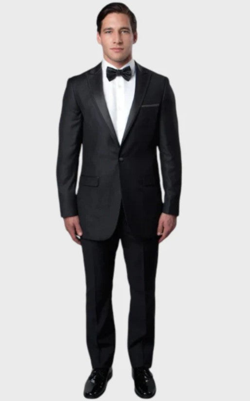 Big and Tall Tuxedo - Charcoal 1 Button Peak Lapel Tuxedo