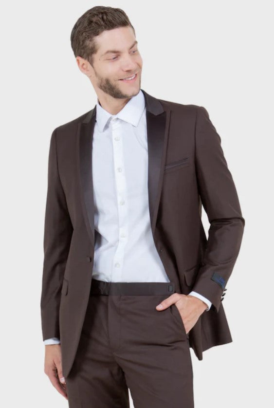 Big and Tall Tuxedo - Brown 1 Button Peak Lapel Tuxedo