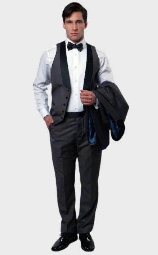 Big and Tall Tuxedo - Vest and Pant Grey 3 Piece Vested Shawl Lapel Tuxedo