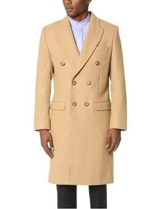 Men's Dress Coat Wool Blend Double Breasted Camel Back Vent Peak Lapel Overcoat Bronze Color Alberto Nardoni Collection