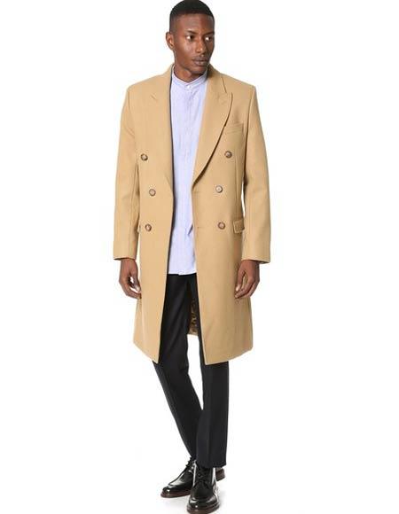 Men's Dress Coat Wool Blend Double Breasted Camel Back Vent Peak Lapel Overcoat Bronze Color Alberto Nardoni Collection