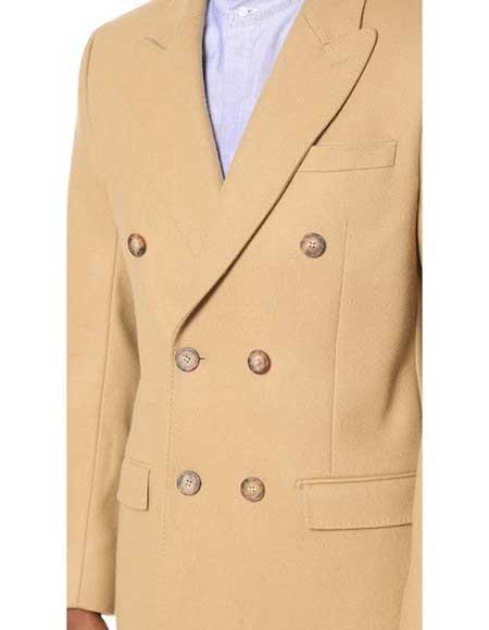 Men's Dress Coat Wool Blend Double Breasted Camel Back Vent Peak Lapel Overcoat Bronze Color Alberto Nardoni Collection