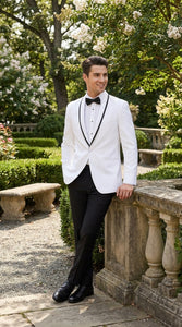 Men’s White Prom Tuxedo Suit with Black Trim, White Wedding Tuxedo for Prom, Groom & Formal Events
