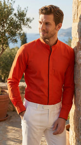 Men’s Mandarin Collar Dress Shirt, Collarless Nehru Preacher Style Multi-Color Shirt