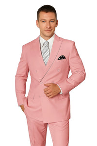 Elegant Men’s Double-Breasted Wool Suit in Soft Blush Pink