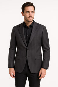 Pinstripe Blazer in Black Pinstripe Almost Dark Charcoal Grey Pinstripe Sport Coat - 1920s Pattern Sport Coat
