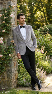 Men's Platinum Velvet Dinner Jacket with Satin Shawl Lapel | Formal Wedding Prom Blazer