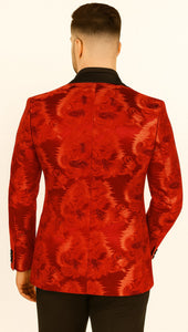 Premium Vinci Men's Red Sequin Floral Prom Tux Jacket | Slim Fit