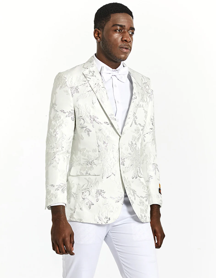 White Prom Suit - White Prom Tuxedo Suits - White Wedding Tuxedo Blazer White and Silver Prom Dress