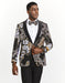 Mens Slim Fit Prom Tuxedo Blazer in Black and Silver Floral Design - Men's Tuxedo USA