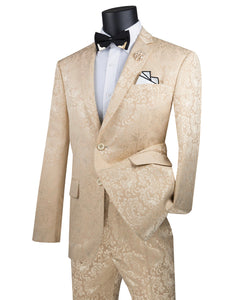 Mens 2 Button Slim Fit Paisley Prom Suit in Beige - Men's Tuxedo USA