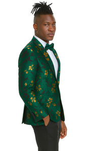 Tailors 

Tazio Tailors Men's Slim Fit Paisley Foiled Blazer - Hunter Green & Gold for Prom & Weddings