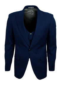 "Men's Vested One-Button Peak Lapel Navy Blue Suit by Stacy Adams"