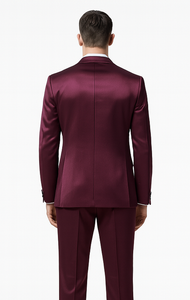 Purple Satin Double Breasted 3 Piece Skinny Fit Tazzio Men's Suit with Peak Lapel Jacket and Vest