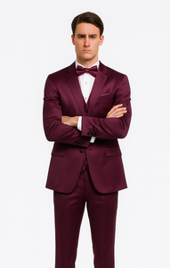 Purple Satin Double Breasted 3 Piece Skinny Fit Tazzio Men's Suit with Peak Lapel Jacket and Vest
