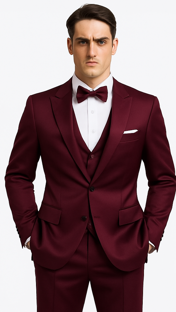Purple Satin Double Breasted 3 Piece Skinny Fit Tazzio Men's Suit with Peak Lapel Jacket and Vest