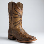 Men's Quincy Boots Tan Tooled Print Cowboy Boots Square Toe - Tan