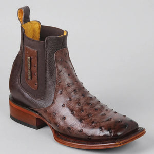 Men's Quincy Boots Short Ostrich Print Western Boots Square Toe