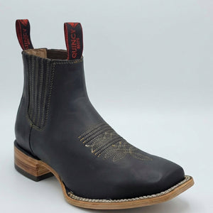 Men's Quincy Boots Crazy Horse Black Chelsea Boots Square Toe - Black