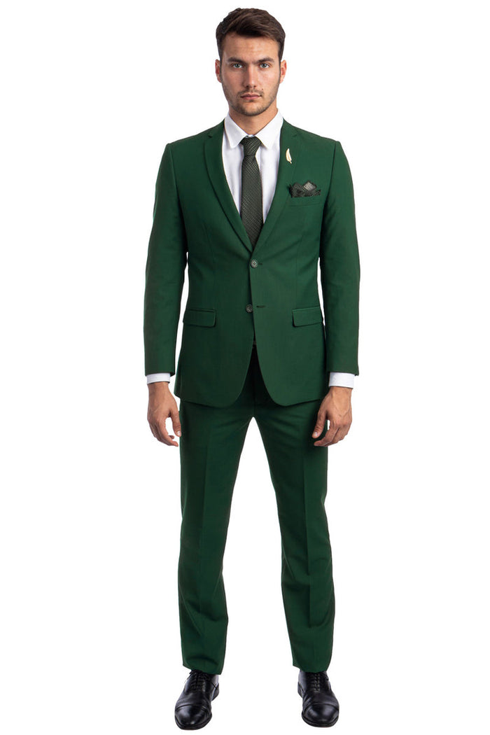 Men's Basic 2 Button Slim Fit Wedding Suit in Hunter Green