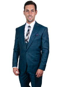 Men's Glen Plaid Peak Lapel 1-Button Suit by Stacy Adams in Blue Green