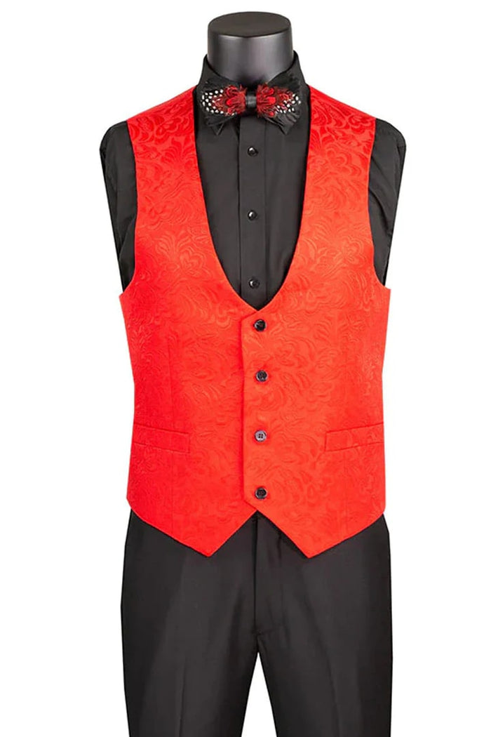 Red  Prom Tuxedo Suit - Red Wedding Suit - Men's Slim Fit Vested Paisley Wedding Tuxedo