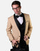Statement Men's Champagne with Black Lapel Vested 100% Wool Tuxedo - Men's Tuxedo USA
