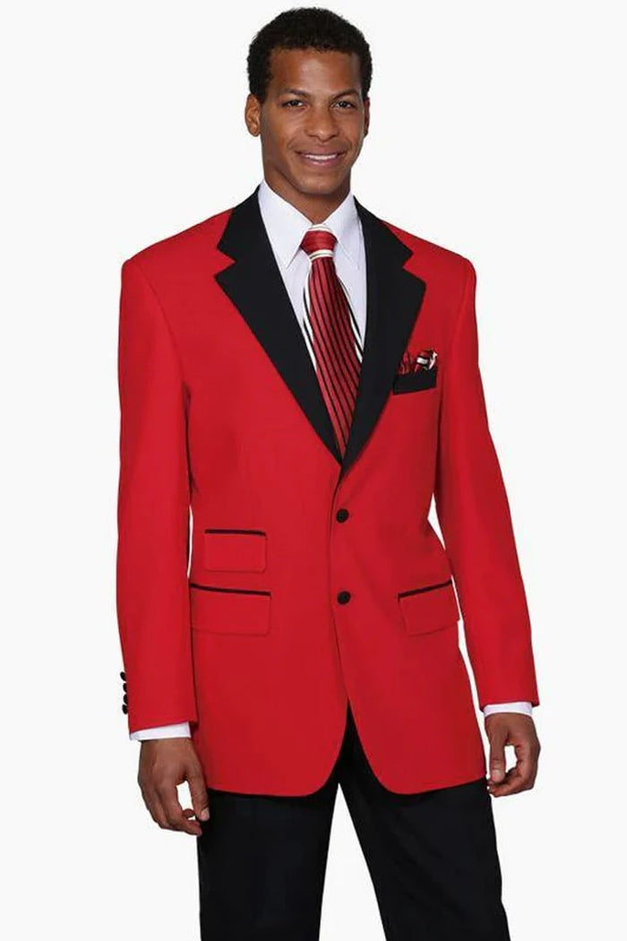 Red  Prom Tuxedo Suit - Red Wedding Suit - Mens 2 Button Classic Fit Contrast Collar Tuxedo