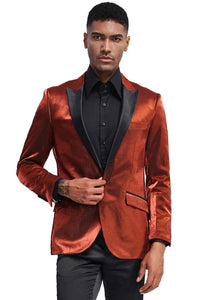Rust  Prom Tuxedo Suit - Rust Wedding Suit - Men's Slim Fit Shiny Satin Prom & Wedding Tuxedo Jacket In Rust