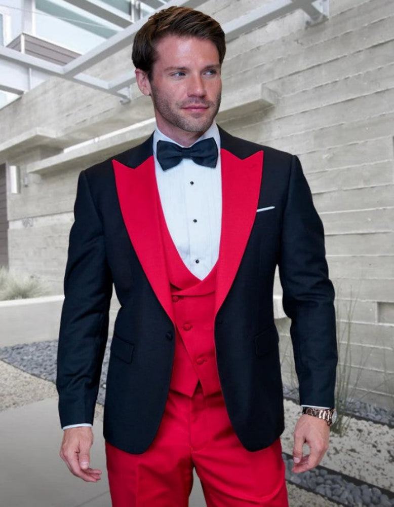 Mens Red 3 PC Modern Fit Tuxedo