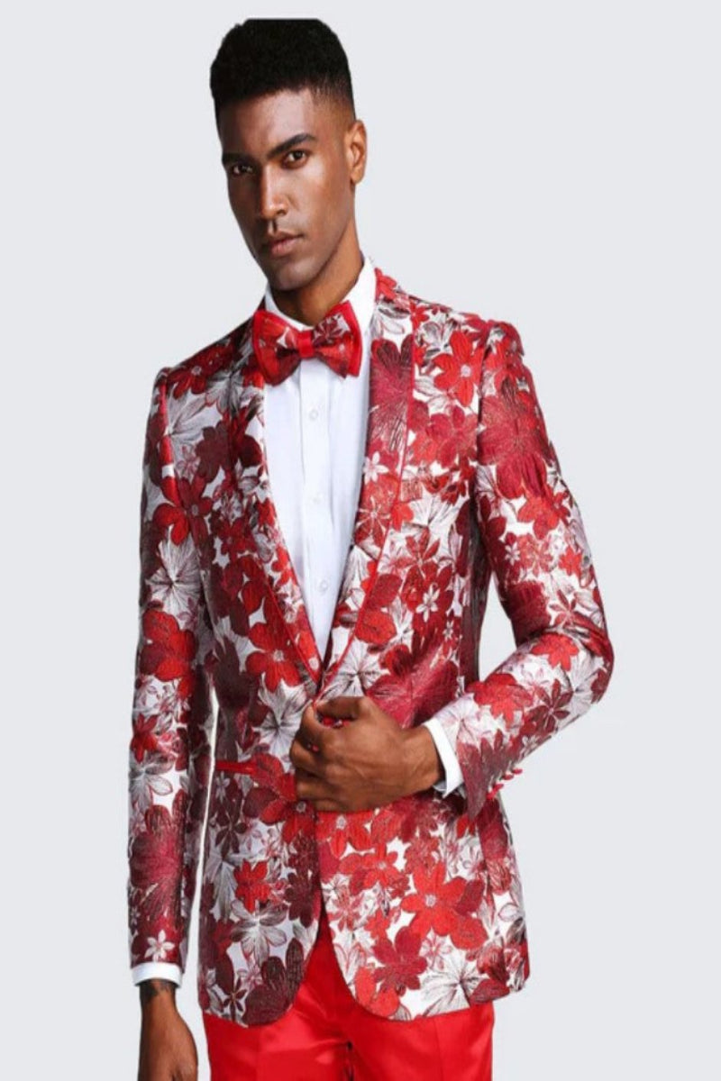 Red Sequin Embroidery Lace Floral Men Tuxedo New Arrival One Button Men's Prom Suits Online main image 1