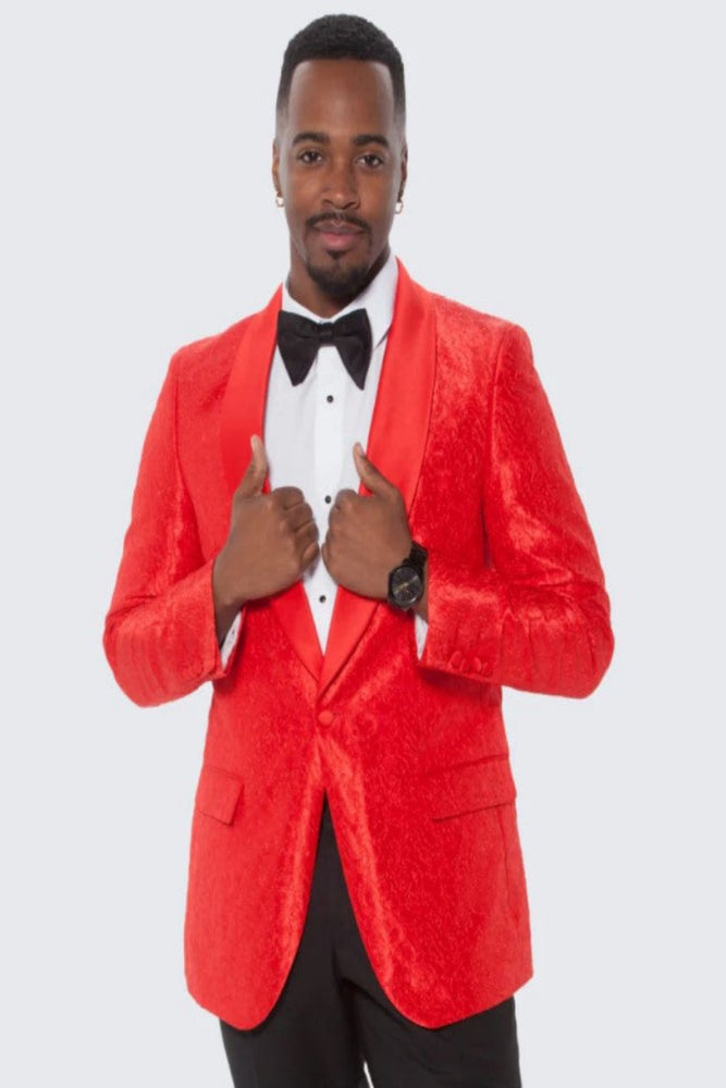 Red Paisley Tuxedo Jacket One Button Slim Fit - Wedding - Prom