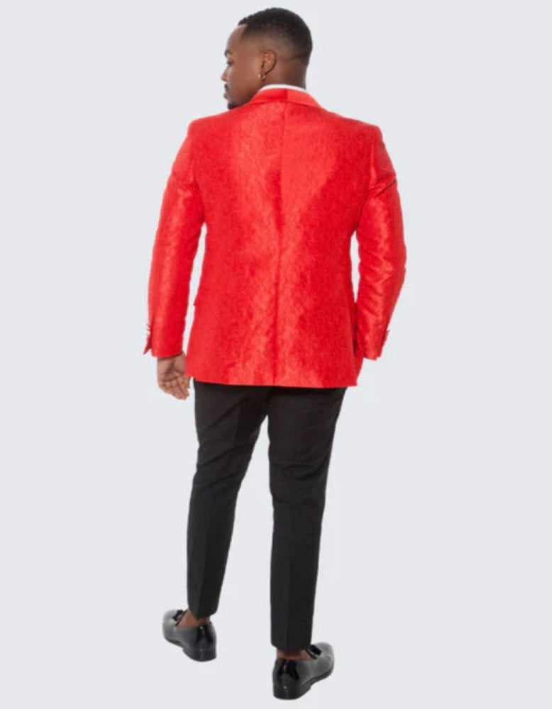 Red Paisley Tuxedo Jacket One Button Slim Fit - Wedding - Prom