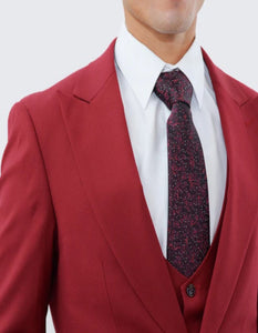 Red Slim Fit Three Piece Suit with Large Peak Lapel One Button - Wedding - Prom
