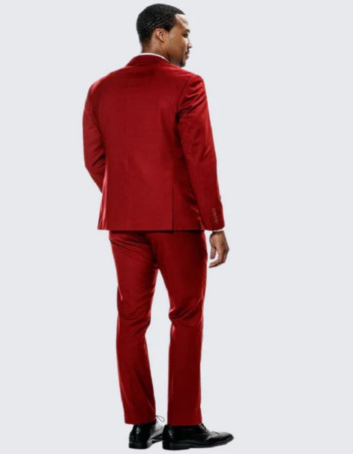 Red Skinny Fit Suit Three Piece Set Notch Label - Separates - Wedding - Prom