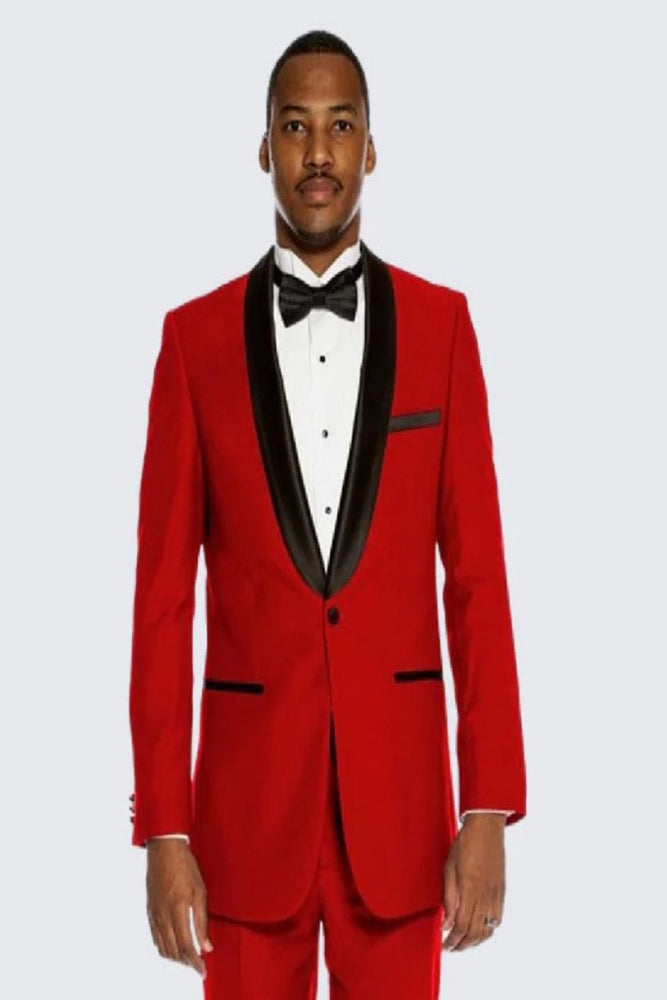 Red Tuxedo with Black Shawl Lapel Slim Fit One Button - Wedding - Prom