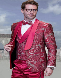 Red and Gold Tuxedo Paisley Wedding Suit