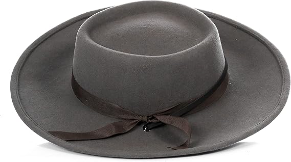 Men's Wool Wide Brim Fedora Hat Grey with Grosgrain Ribbon