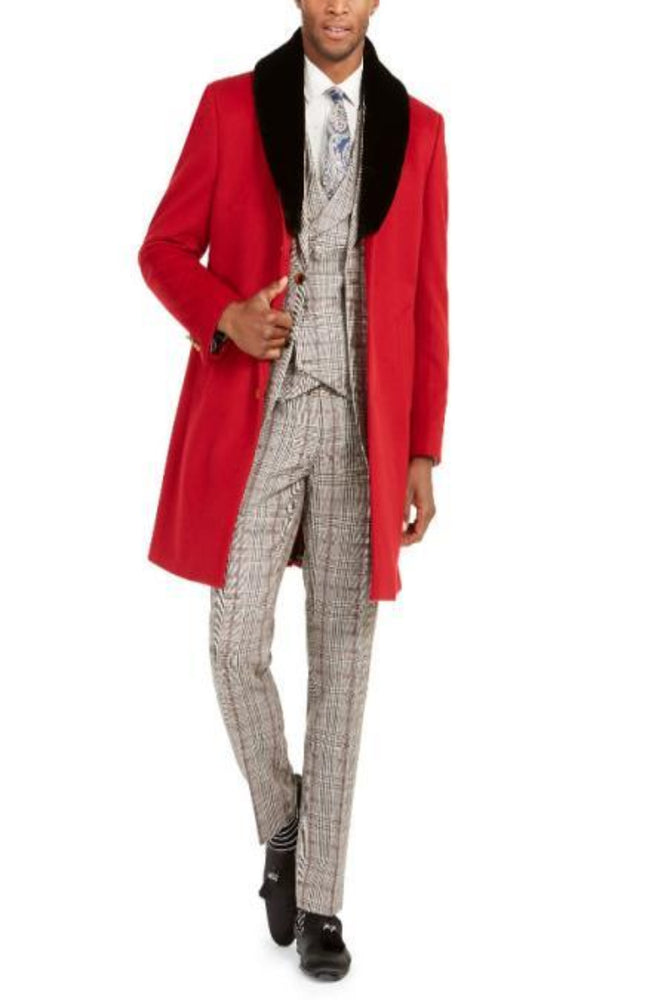 Mens Carcoat And Coat With Fur Collar + Red Coat