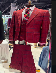 Rossiman Men’s Red & Blue Plaid Double-Breasted Suit – Two-Piece Formalwear