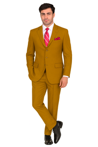 Mens 3 Button Classic Fit Poplin Suit in Tan