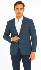 Renoir Men's 2-Button Wool Steel Blue Windowpane Sport Coat Blazer - Classic Fit