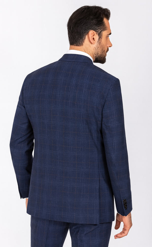 Renoir Men's Classic Fit Wool-Linen Blazer in Blue Windowpane Plaid