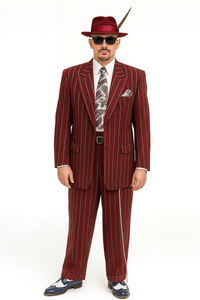 Burgundy Pinstripe Zoot Suit – 3 Piece 1920s/1930s Gangster Outfit (Jacket and Pants and Vest)  Vintage Fashion