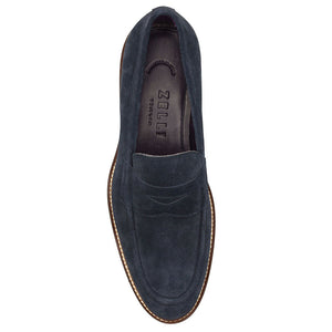 Zelli Roma Italian Suede Penny Loafers in Navy with Rubber Lug Sole