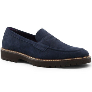 Zelli Roma Italian Suede Penny Loafers in Navy with Rubber Lug Sole