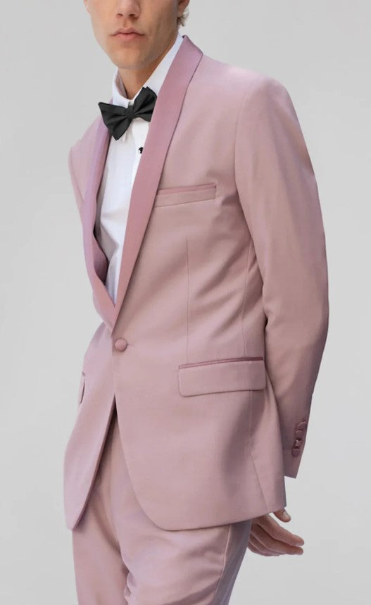 Mens Rose Single Breased Shawl Lapel Tuxedo Double Back Vent Slim Fit Suit