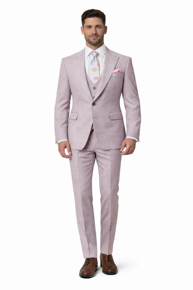 Rossiman Sharkskin Gray Plaid Suit - Double-Breasted Windowpane Suit for Men – Italian Tailored Elegance